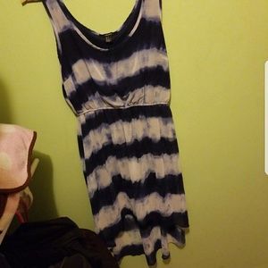 Navy and White Tie-Dye Striped Hi-Lo Dress by F21