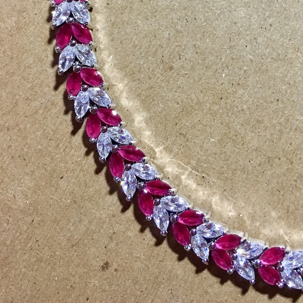 Pink ruby and white topaz bracelet