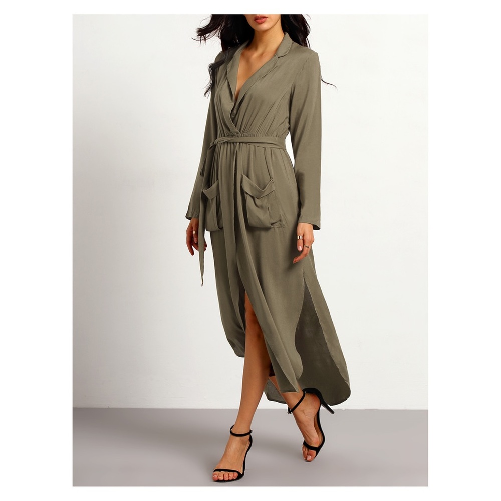 ❗️FINAL PRICE❗️Green Belted Split Maxi Dress - Picture 2 of 7