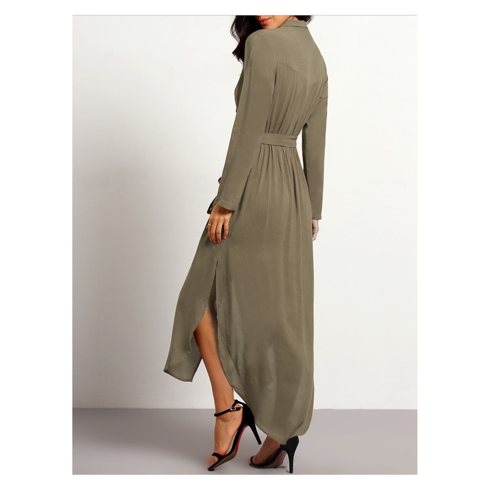 ❗️FINAL PRICE❗️Green Belted Split Maxi Dress - Picture 3 of 7