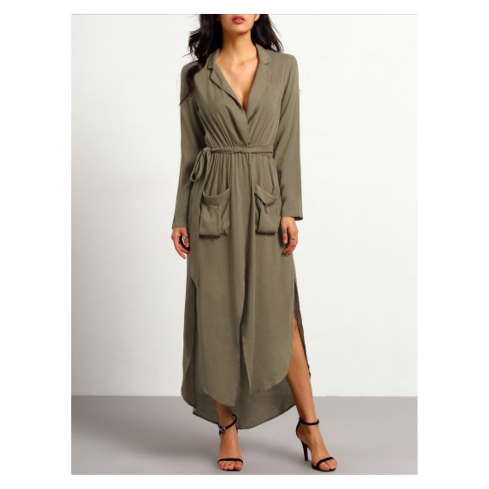 ❗️FINAL PRICE❗️Green Belted Split Maxi Dress - Picture 4 of 7
