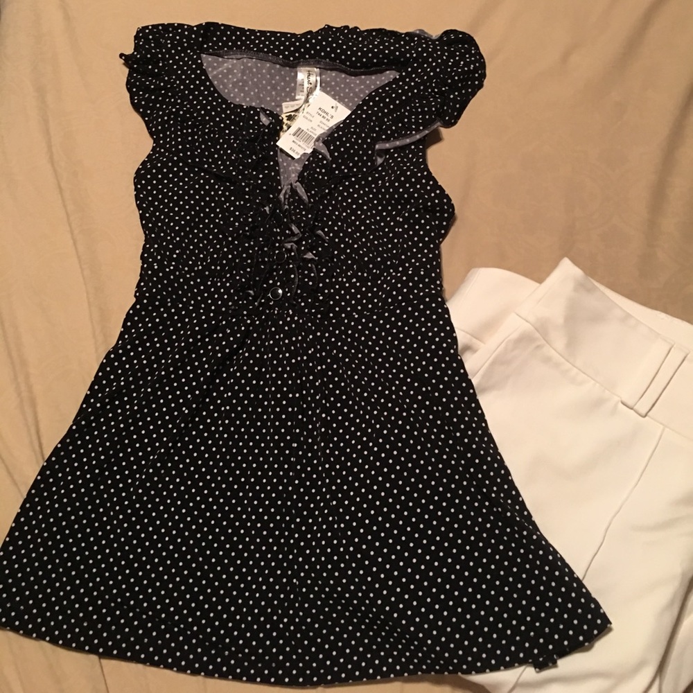 Heart Soul black and white polkadot top XL NWT!!