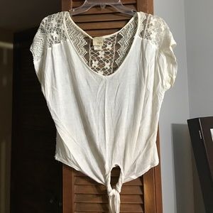 Cream lace back tee