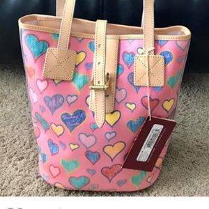 Dooney and Bourke pink hearts coated canvas bag