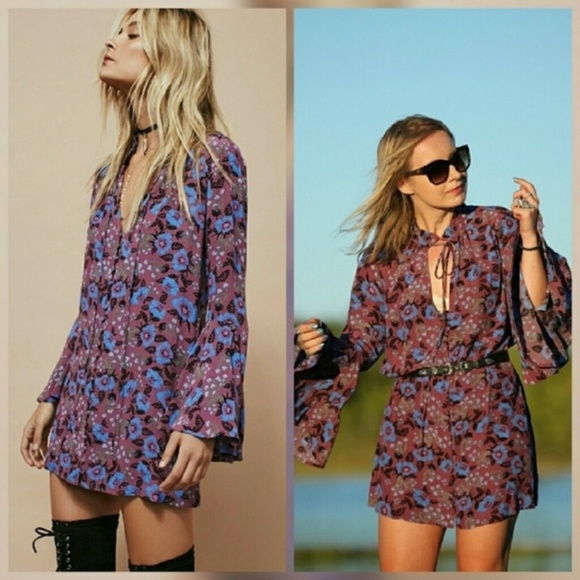 Free People Magic Mystery Tunic Mini Dress Wine - Picture 2 of 2