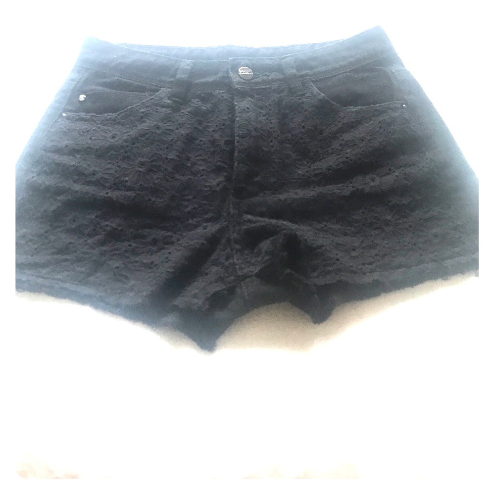 Lace and denim shorts
