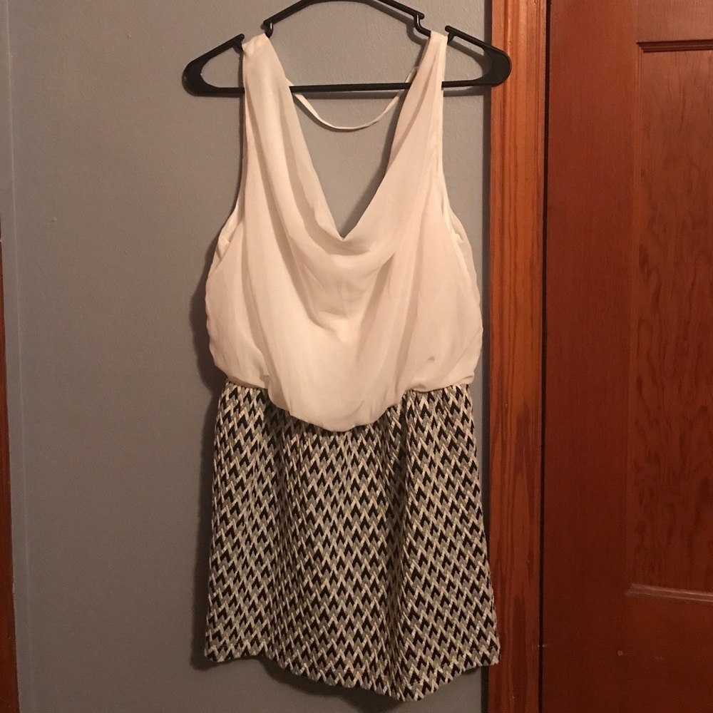 Never worn ruched white, black, and grey dress
