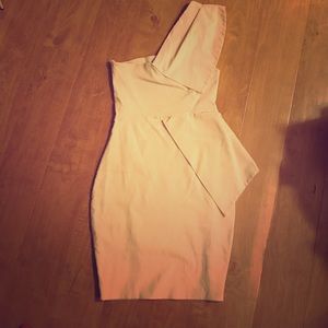 AQUA one shoulder body con dress with peplum.