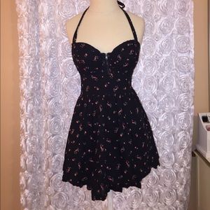 Guess Halter Black Zip-Front Floral Dress