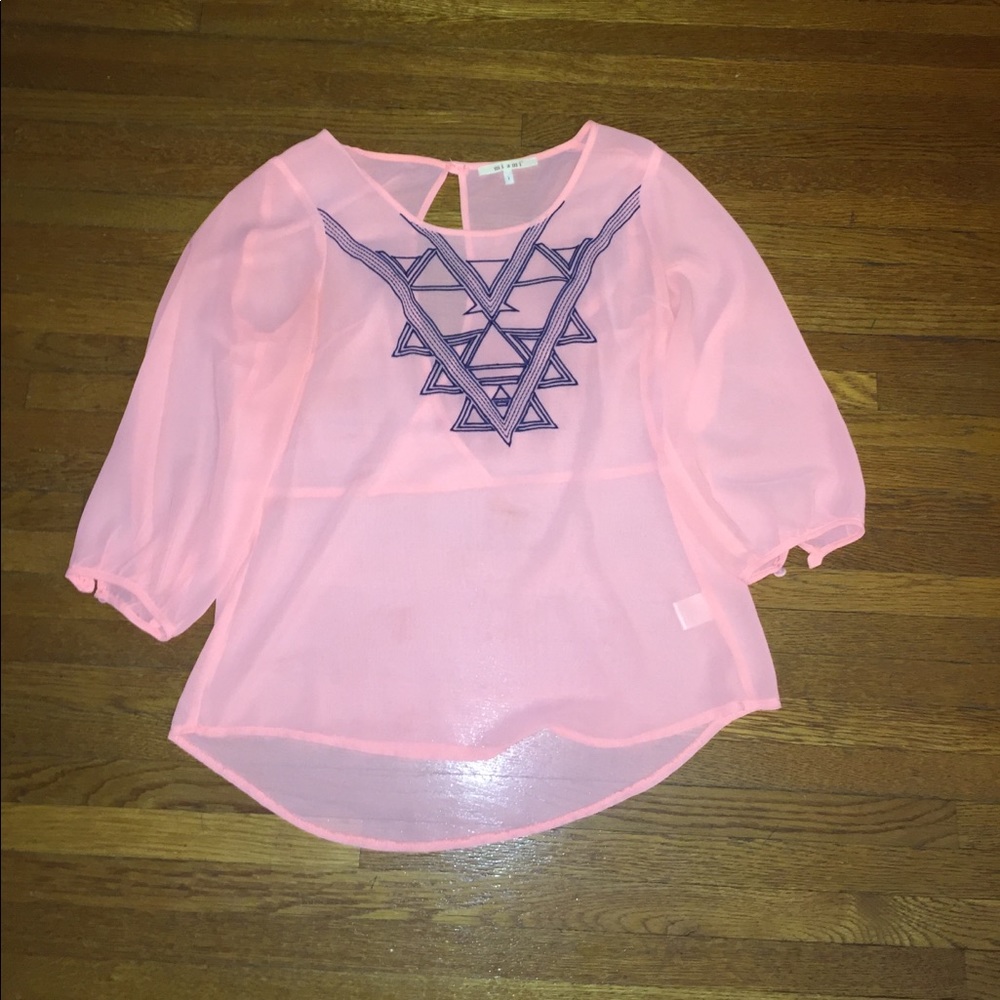 Francesca’s 3/4 Length Sheer Embroidered Blouse