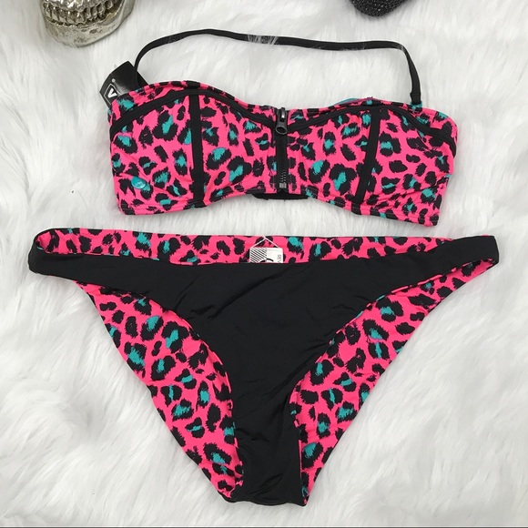Volcom leopard pink black reversible bikini bottom - Picture 4 of 6