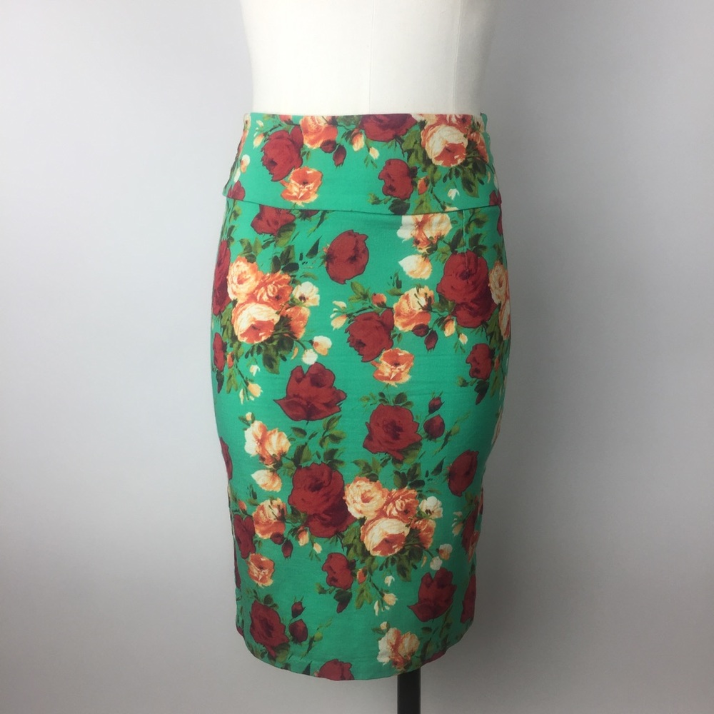 Mint floral midi pencil skirt
