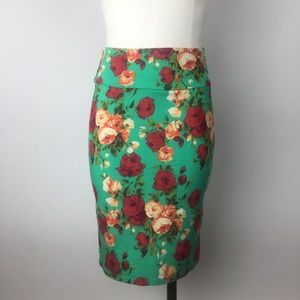 Mint floral midi pencil skirt
