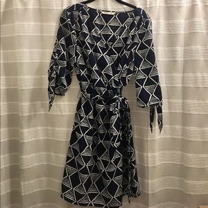 Navy/White Printed Wrap Dress