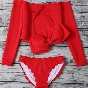 Three Piece Scalloped Bathing Suit