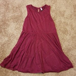 Burgundy skater dress with floral detailing
