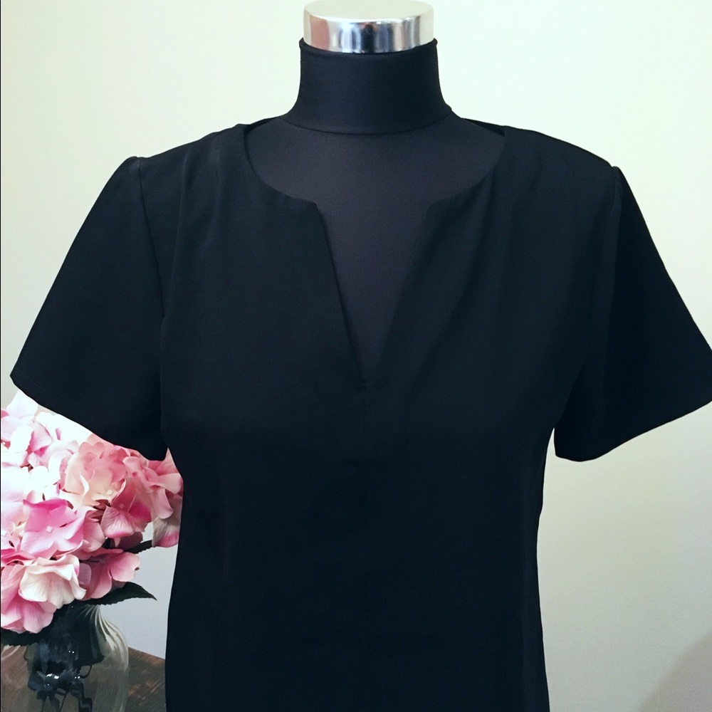 Lumiere Black Split V Neck Tunic Shift Dress