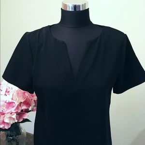 Lumiere Black Split V Neck Tunic Shift Dress