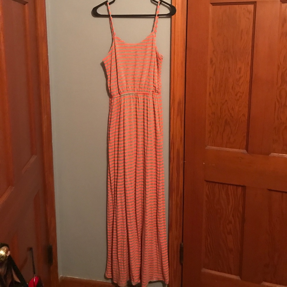 Orange and gray spaghetti strapped maxi!