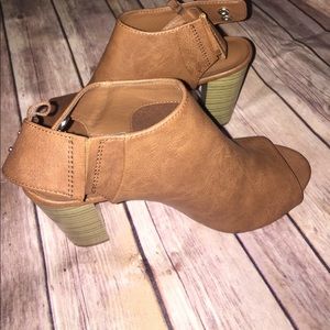 Gap Snap Back Open-Toe Booties. 3 in heel.