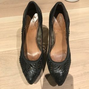 L.A.M.B black perforated leather platform heels