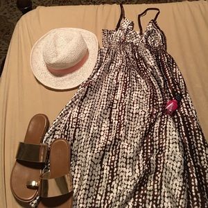 Derek heart brown&white stripe summer dress sz L!