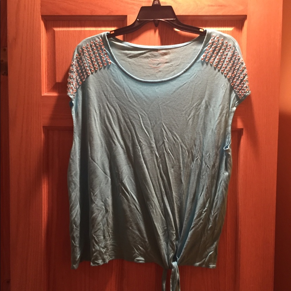 💜Rhinestone Sleeve Plus Size Tie Tee