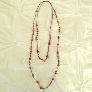 Silver/ Taupe Beaded Long Necklace