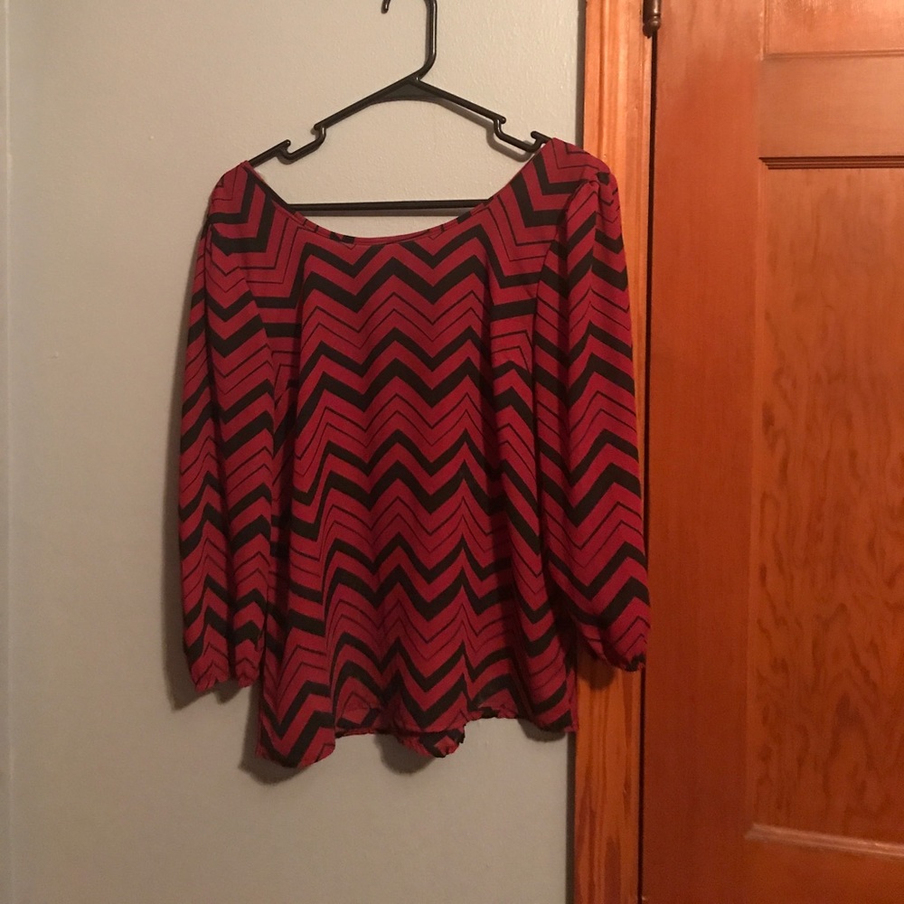 Black and burgundy chevron top