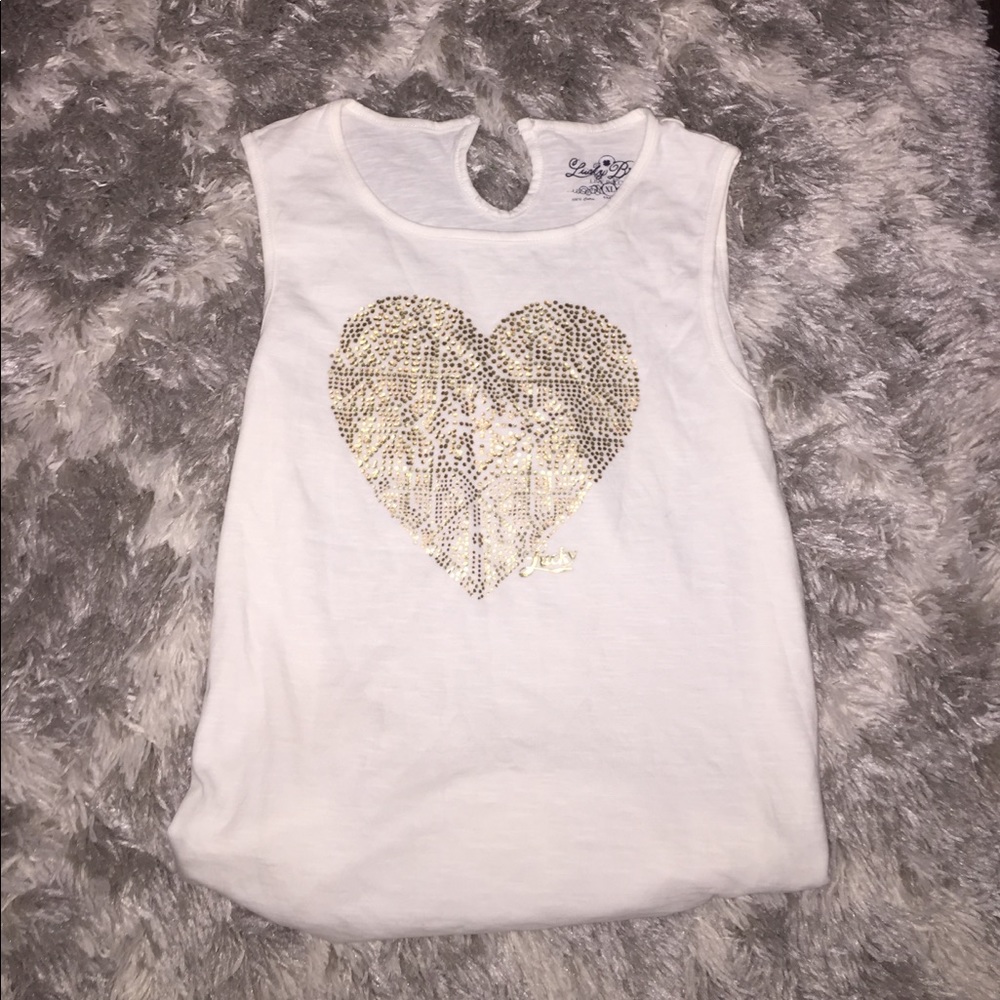 Lucky white flowy tank with a pop of gold!