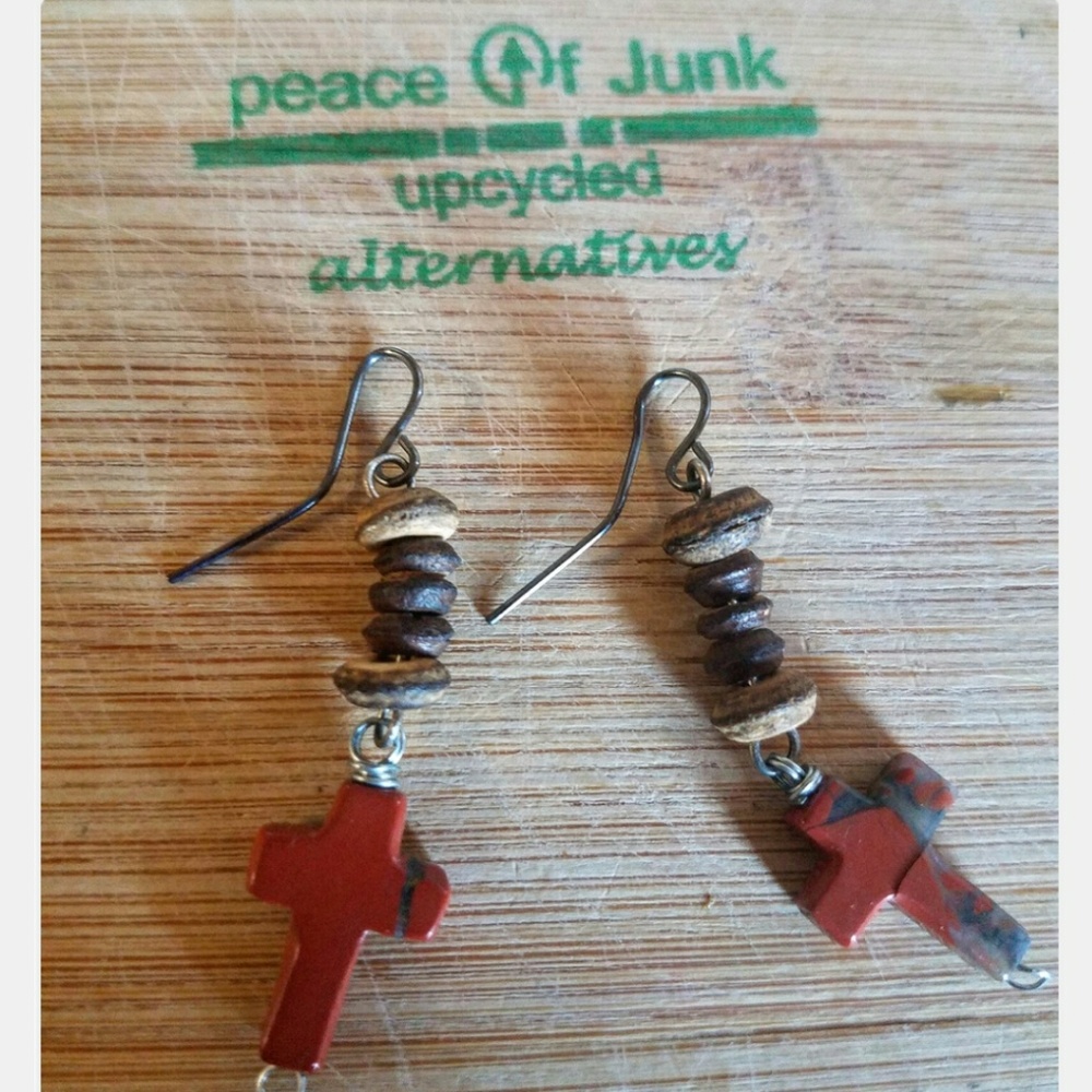 Red #Jasper Wooden Earrings