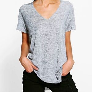 Boohoo Oversized Gray Vneck Top