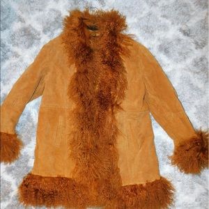 Vintage Mongolian fur coat with suede
