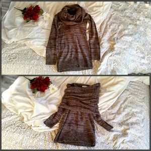 WOW couture Sweaters - Brown & Blue-Gray Sweater Dress WOW couture Sweaters - Brown & Blue-Gray Sweater Dress