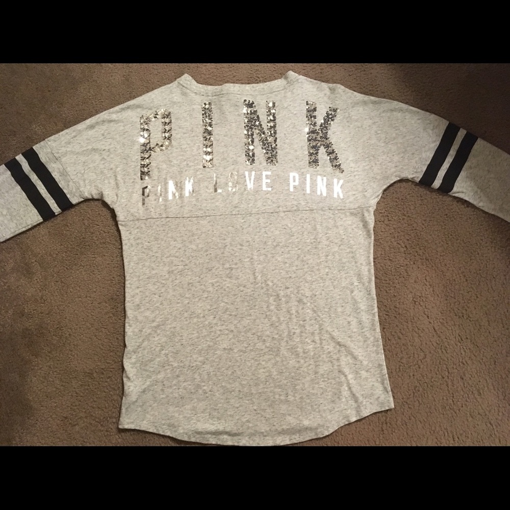 VS Pink Bling Long Sleeve V-Neck Tee