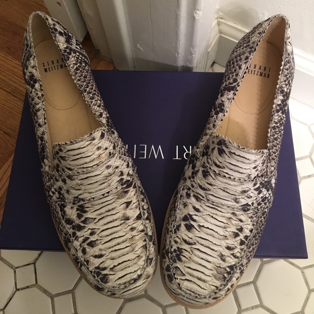 Stuart Weitzman snake print leather loafers 10
