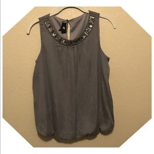 Gray sparkly bejeweled work tank top