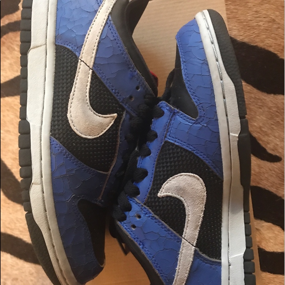 Black grey and blue Nike dunks