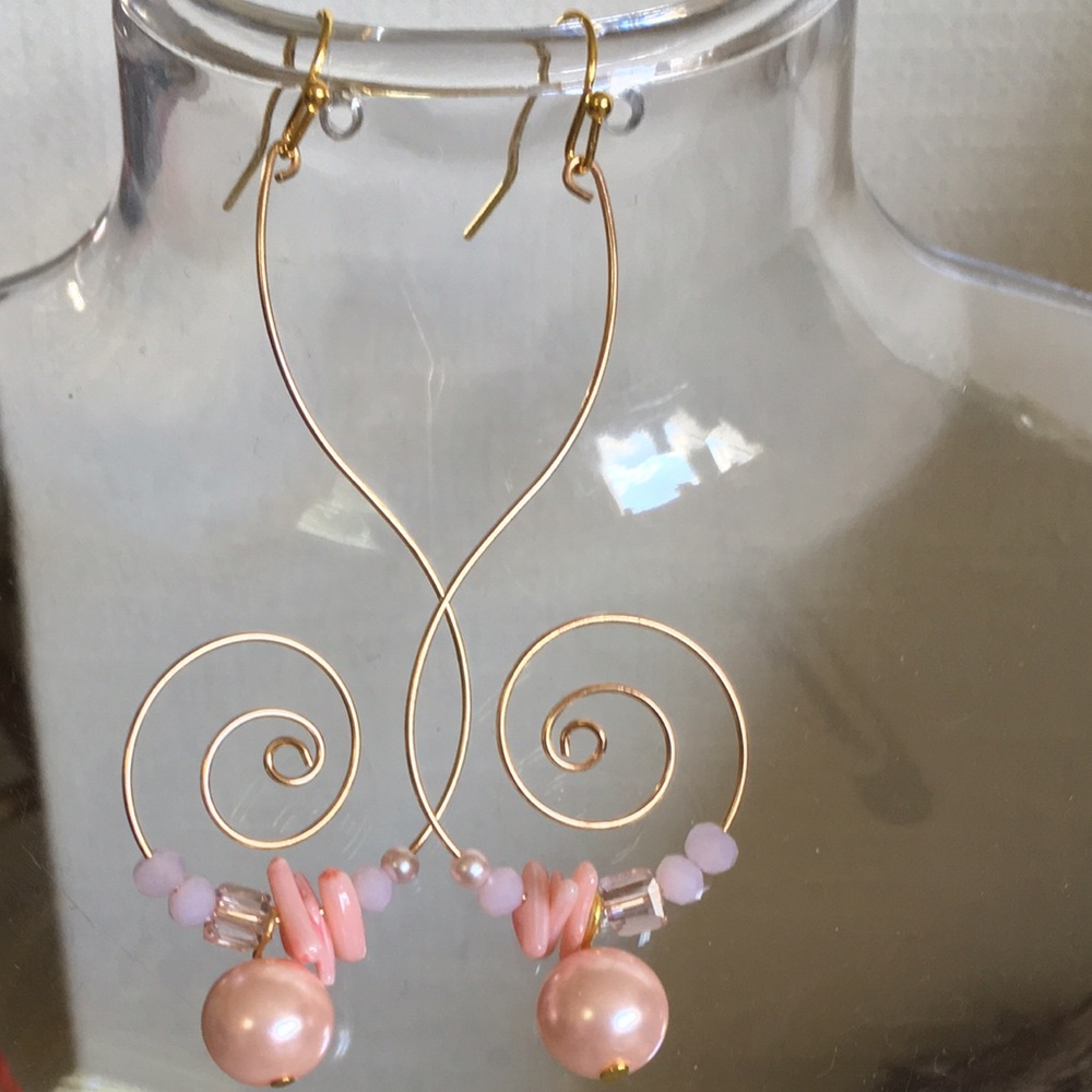 BEST coral shimmer pink sea pearl earrings golden - Picture 4 of 6