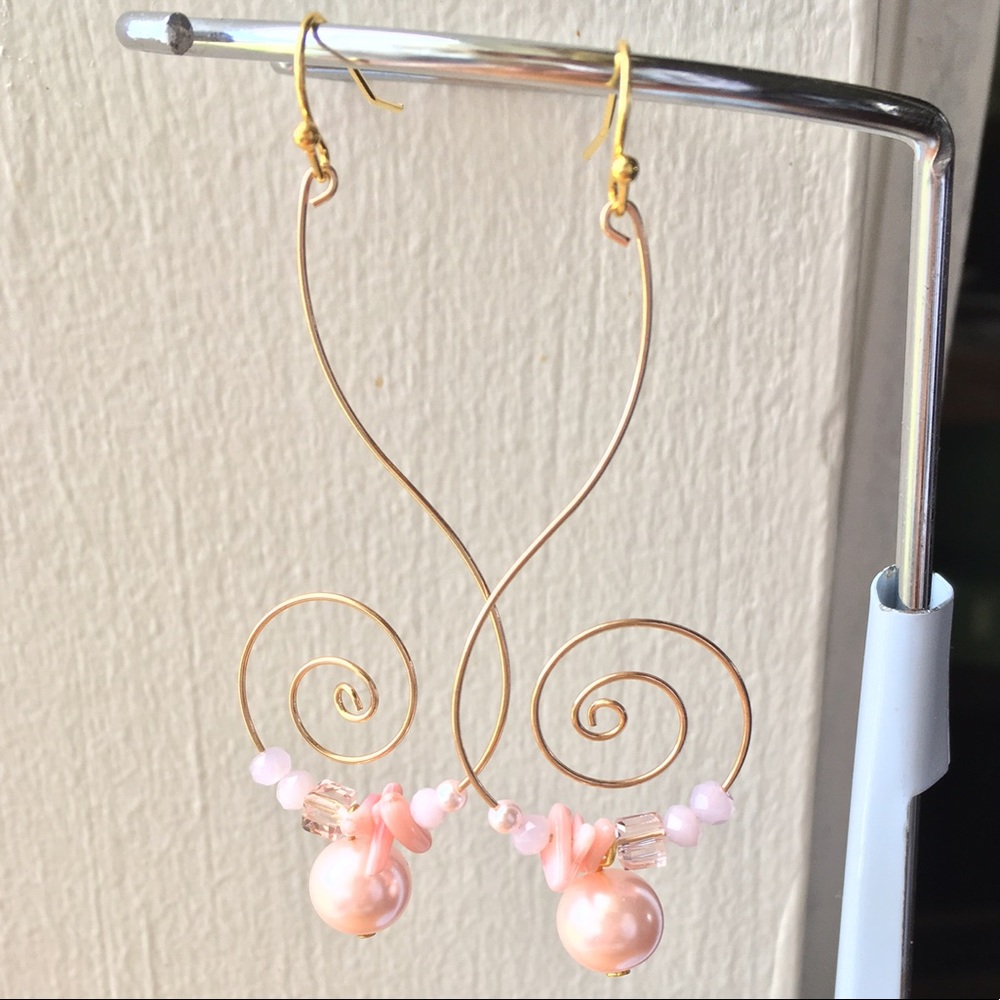 BEST coral shimmer pink sea pearl earrings golden - Picture 3 of 6