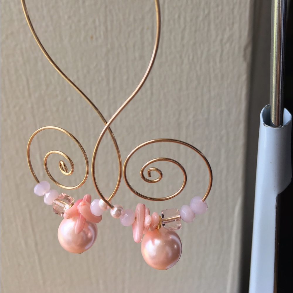 BEST coral shimmer pink sea pearl earrings golden - Picture 5 of 6