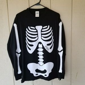 NWOT PINK VS skeleton long sleeve campus T shirt