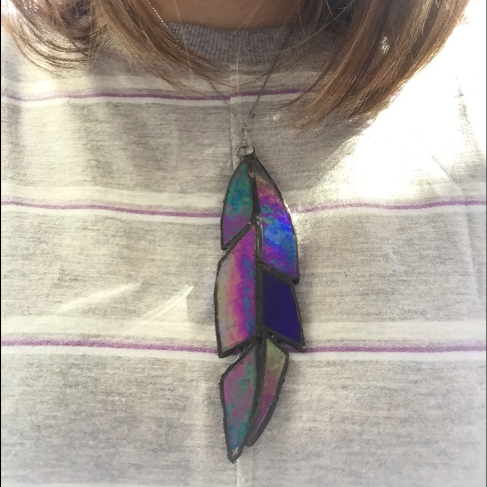 Feather iridescent suncatcher ornament.