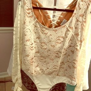 White Lace and beige Body suit