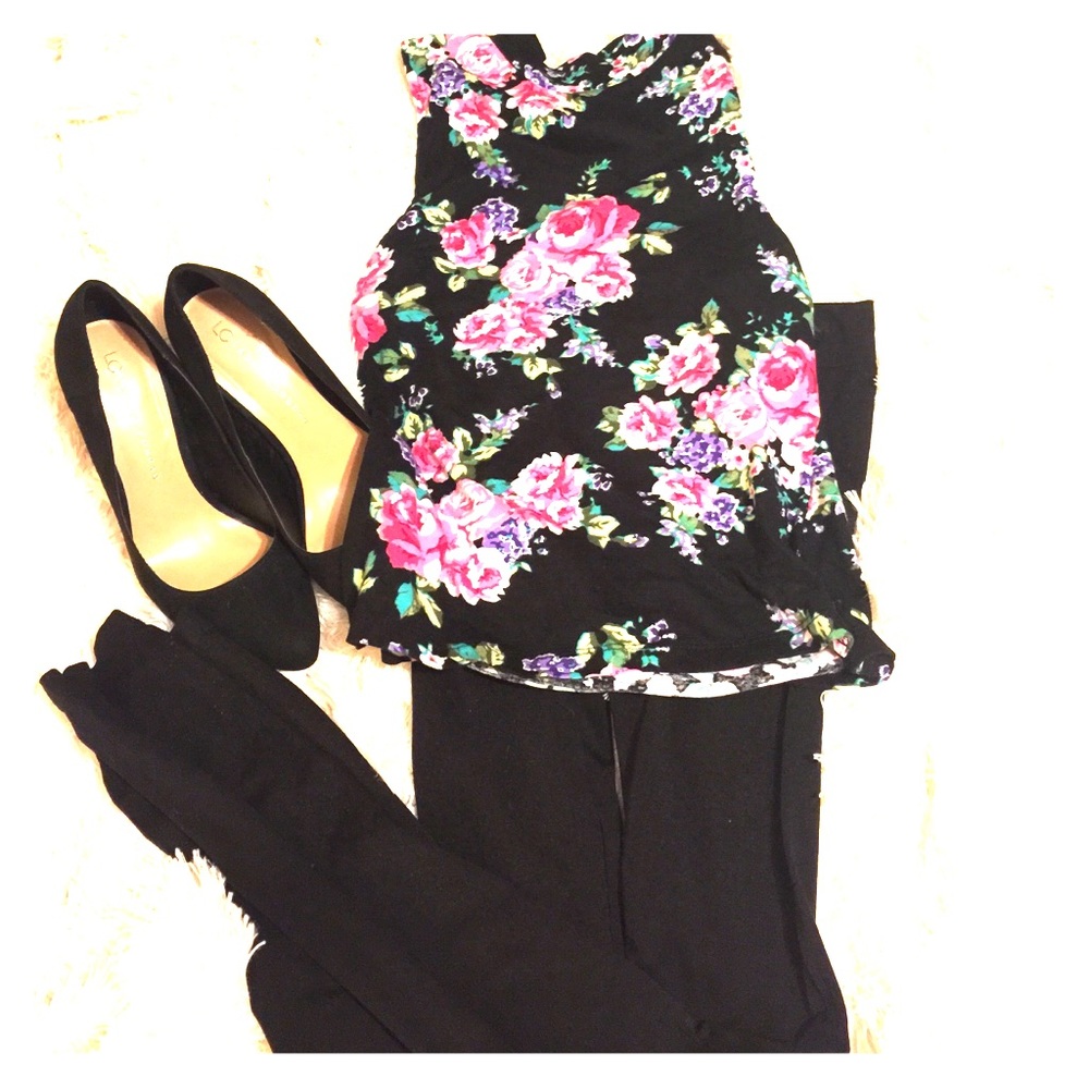 High collared floral tank