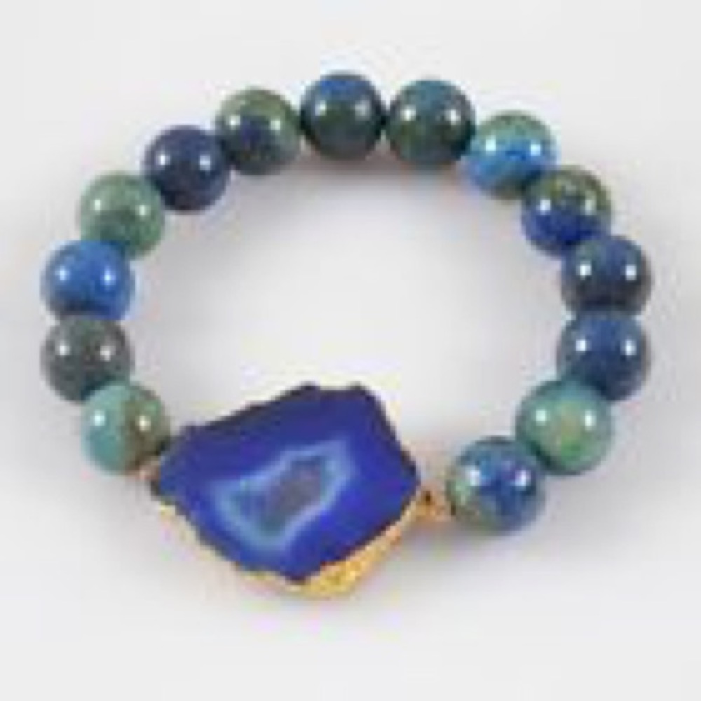 Blue Agate Druzy and lapis lazuli stretch bracelet