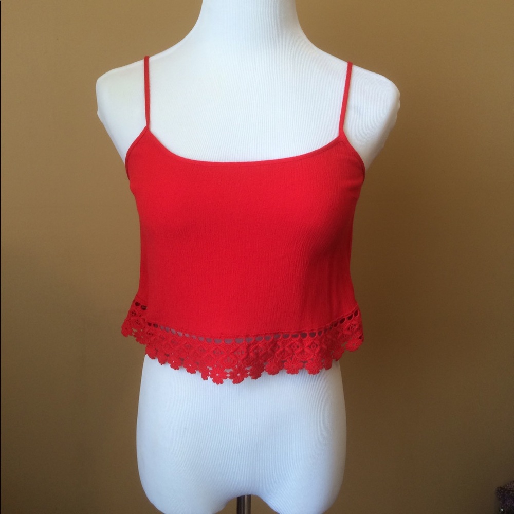 Forever 21 red crop top with crochet details