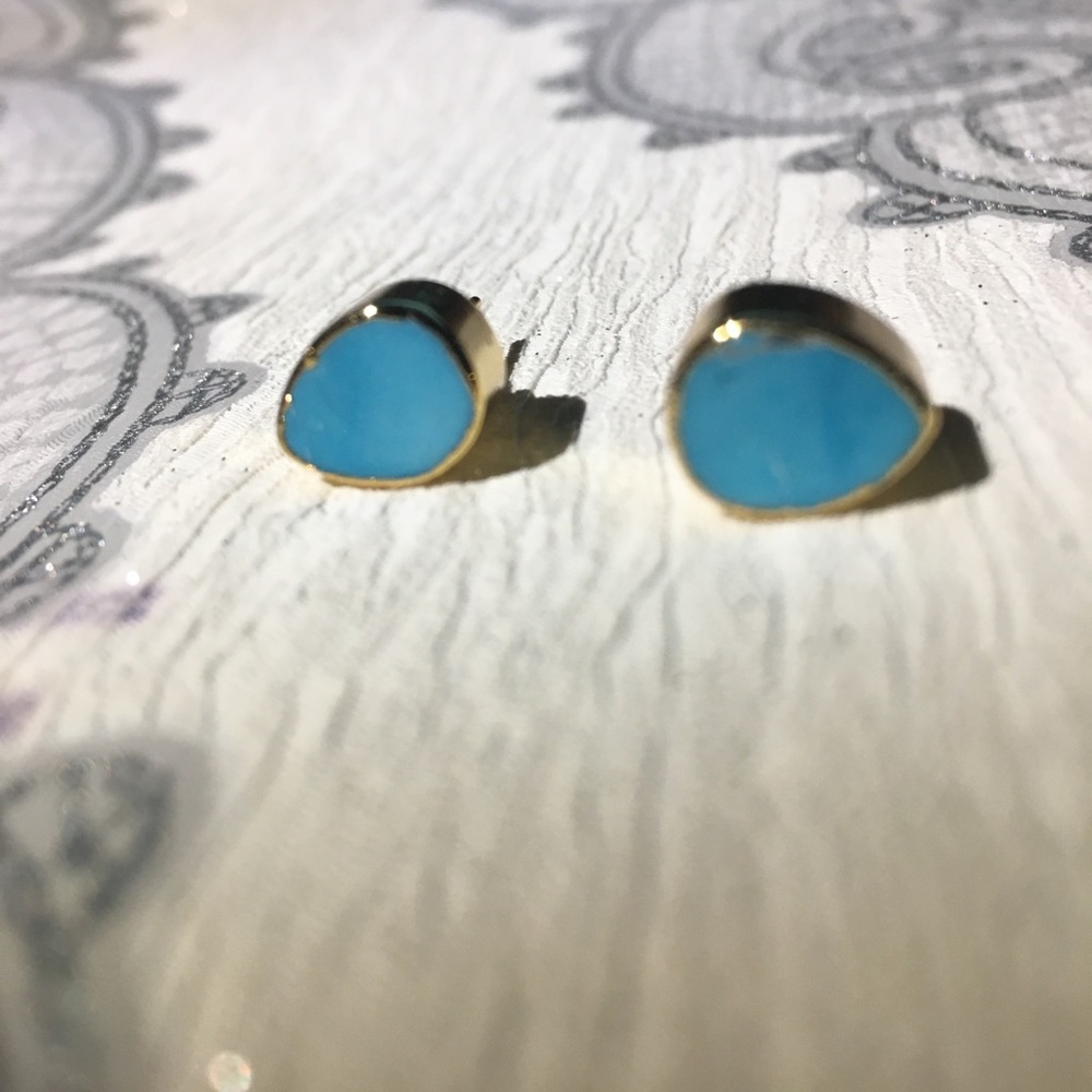 Blue turquoise stud earrings gold plated new