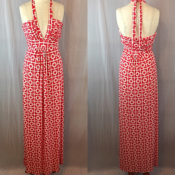 Tart Dresses & Skirts - TART tie Neck Halter Maxi Dress Geometric Pattern