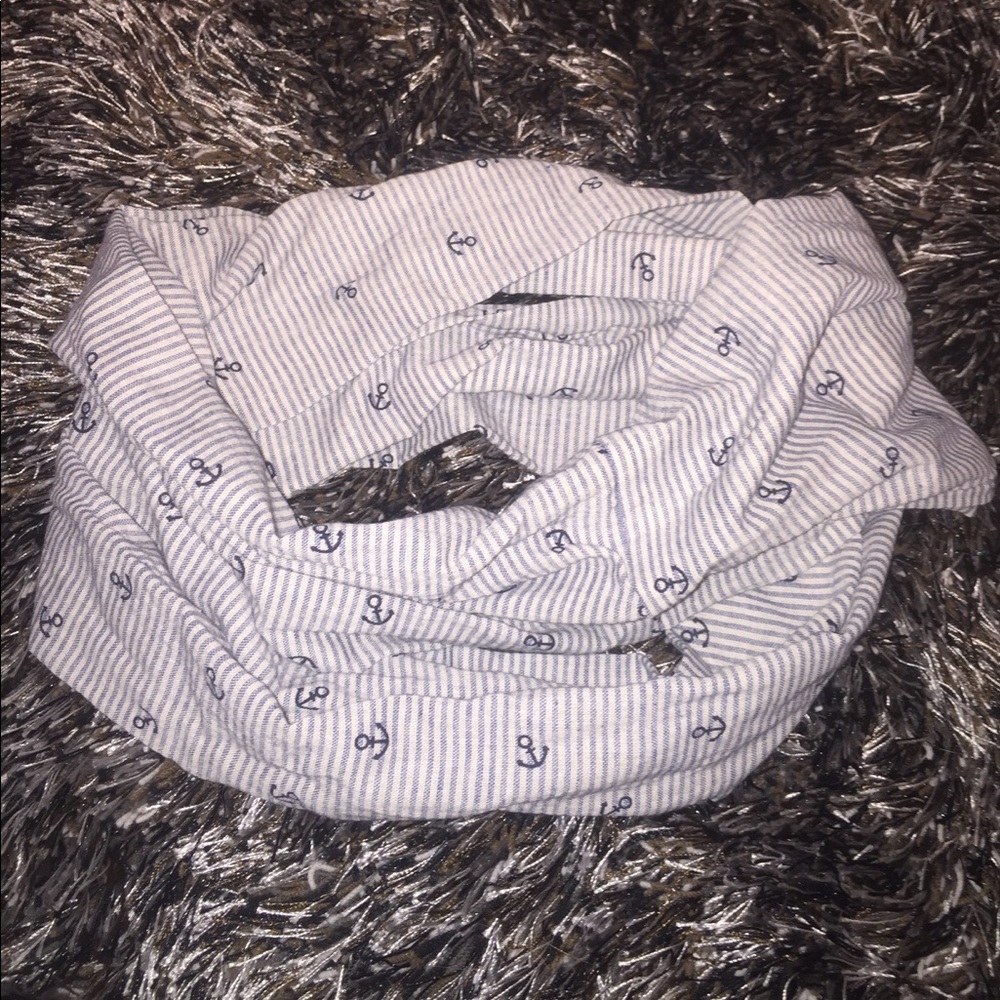 Blue and white striped anchor infinity scarf